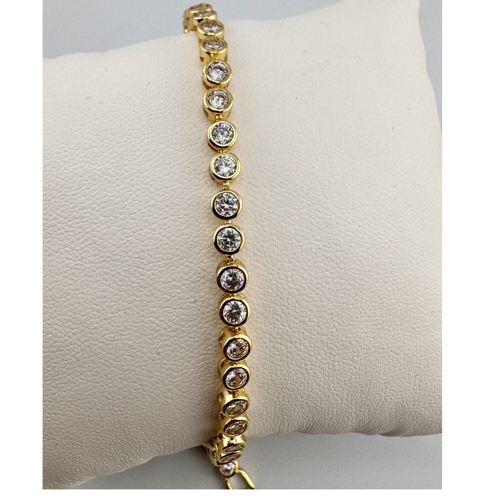 Gold Tone Cubic Zirconia Tennis Bracelet Round Clear Stones